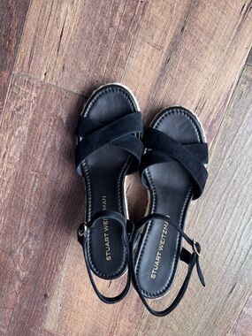 Stuart Weitzman Black Crisscross Suede Ankle-Strap Sandals